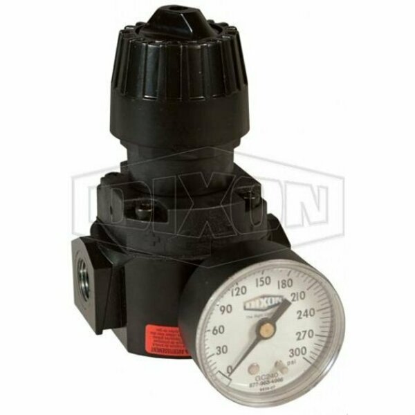 Dixon Wilkerson by High Pressure Self-Relieving Standard Compact Regulator with GC240 Gauge, 3/8 in NPT/BS R16-03RHG